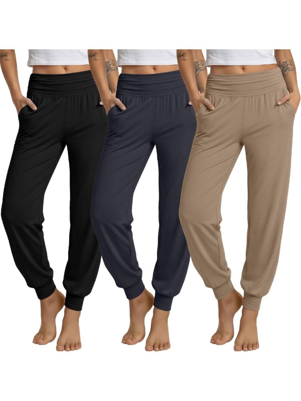Cozy 3-Pack Women's Joggers | Loose Fit Yoga Pants with Pockets for Comfort